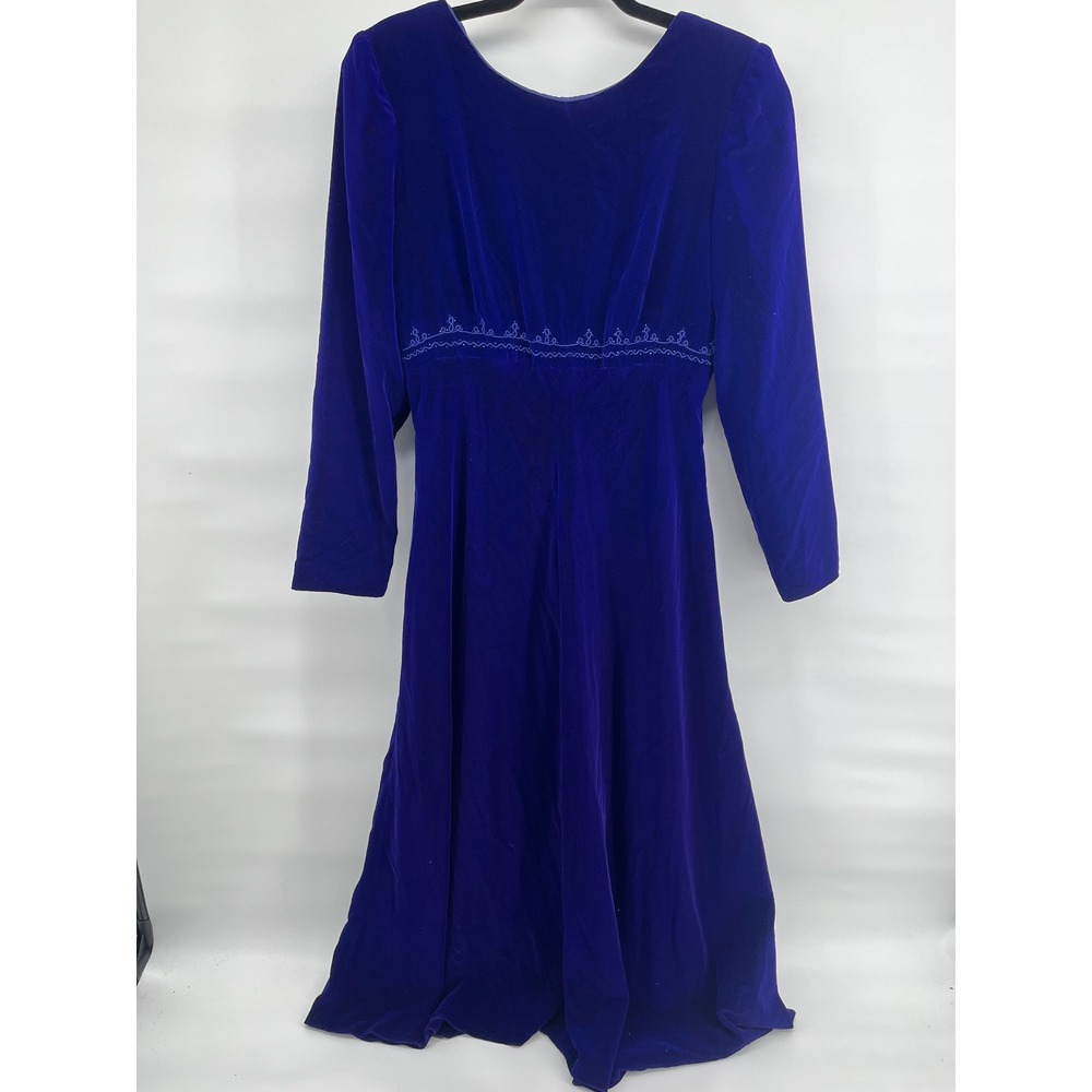Vintage Talbots Purple Velvet Empire Waist Embroidered Maxi Dress Sz 10 Ren Fair